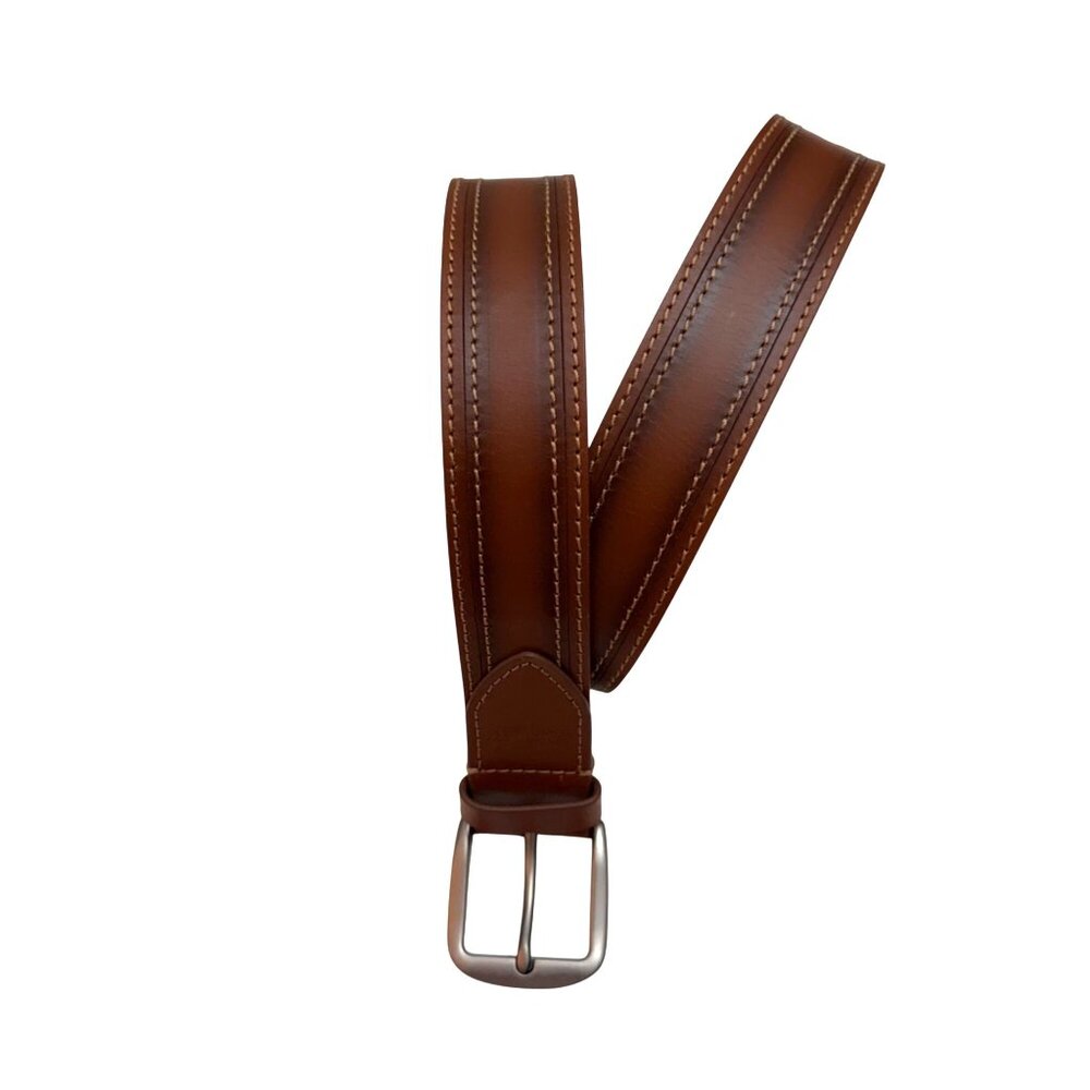 Levi's Men's Belt S 30-32 Tan Brown Inlay Burnished Leather Silver Tone Buckle